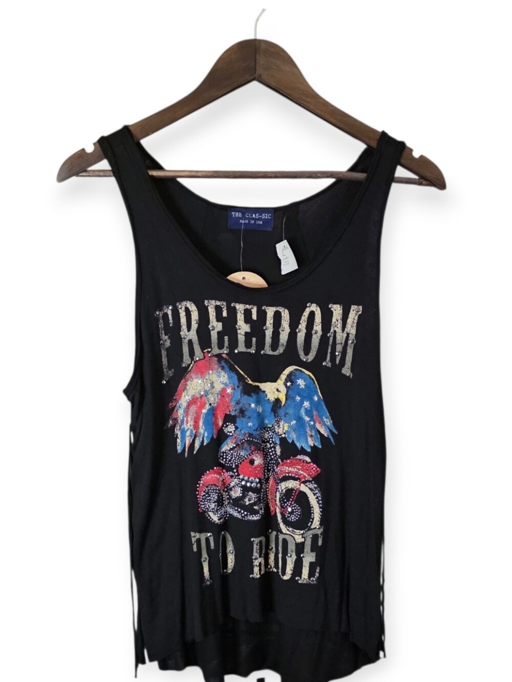 The Clas-sic "Freedom to Ride" Studded Fringe Tank Top Women's Large NWT - Picture 2 of 5